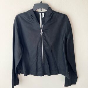 🎁5/$25 Debra Deroo Black Linen Zip Front Hooded Pullover Top